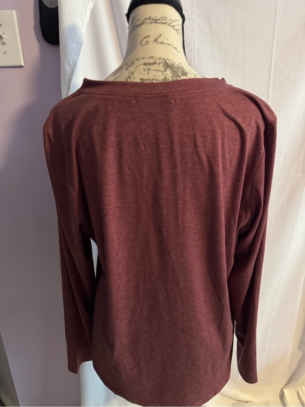 Women's Long-Sleeve Henley Top in Burgundy - Picture 5 of 5
